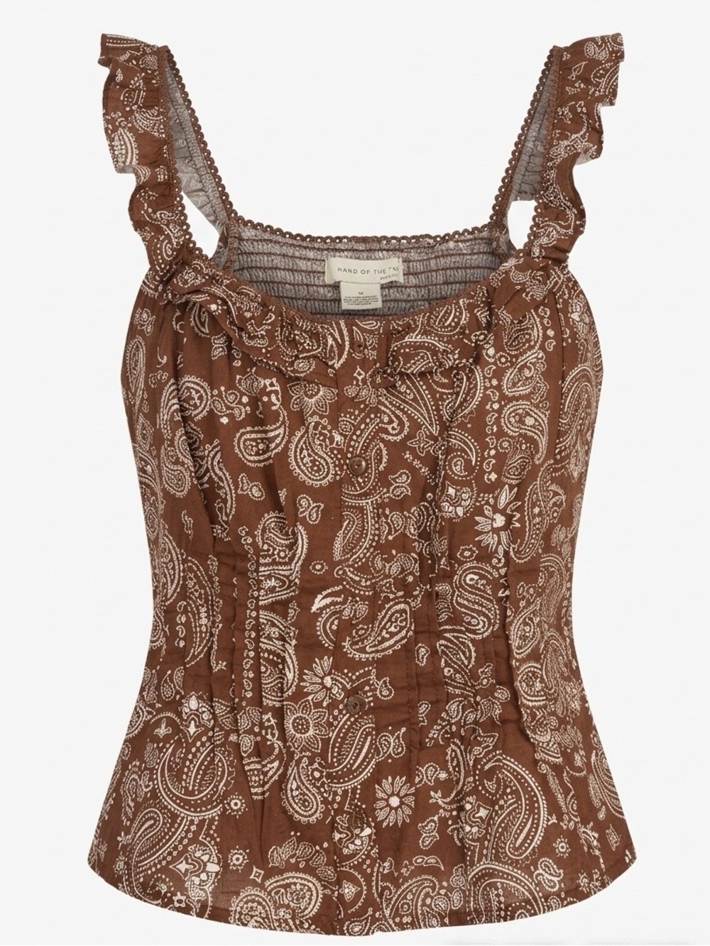 Band of the Free Brown Paisley Ruffle Strap Smocked Tank Top - Size M